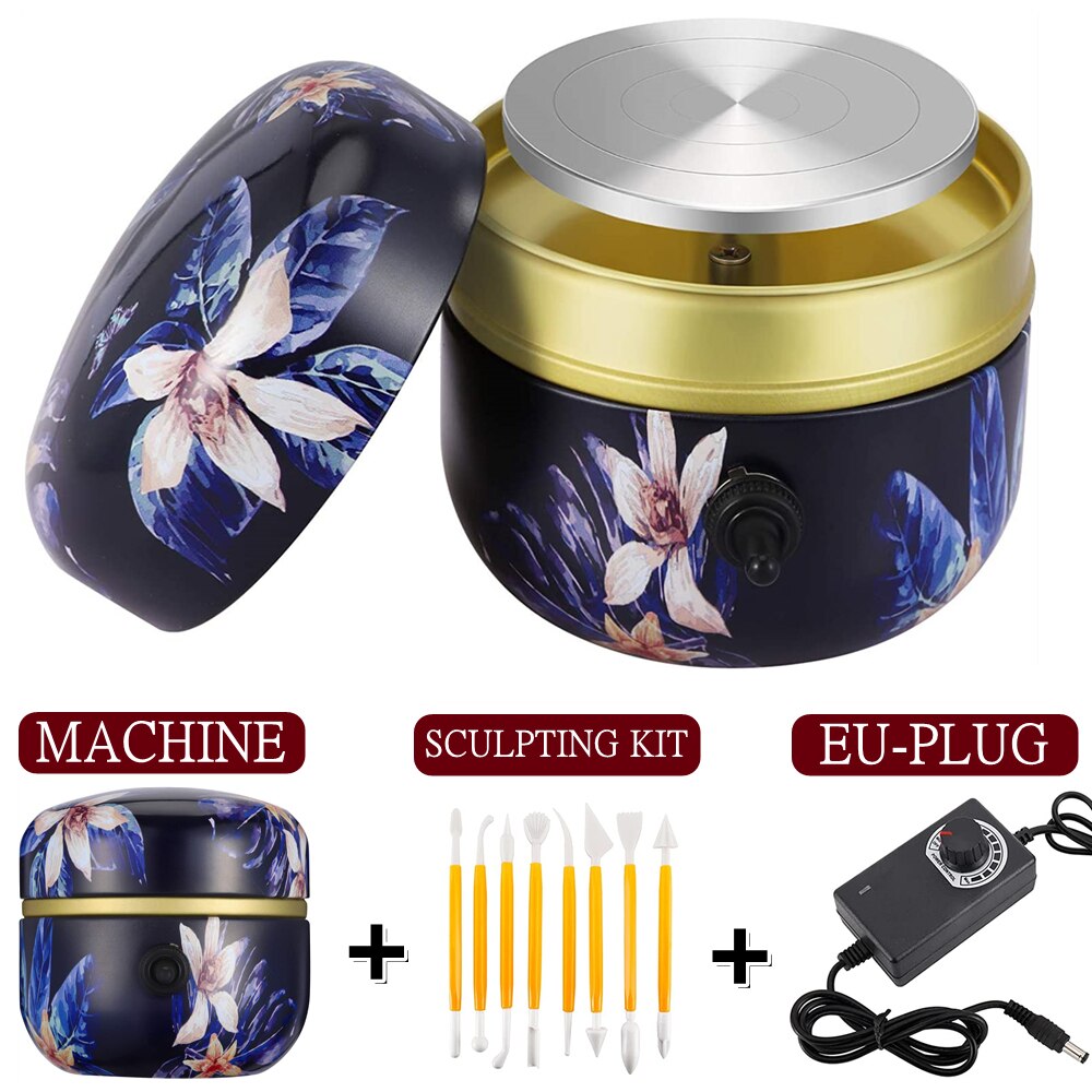 Mini Electric Pottery Wheel with Tray+Sculpting Kit, Pottery Forming Machine for Ceramic Clay Tools Art Crafts Pottery Turntable: Purple EU-PLUG