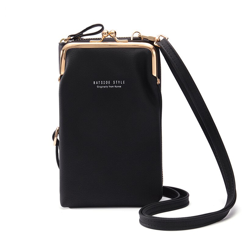 Dames PU Leer Schoudertas - Multifunctionele Crossbody Portemonnee met Rits & Hasp: Style2-Black