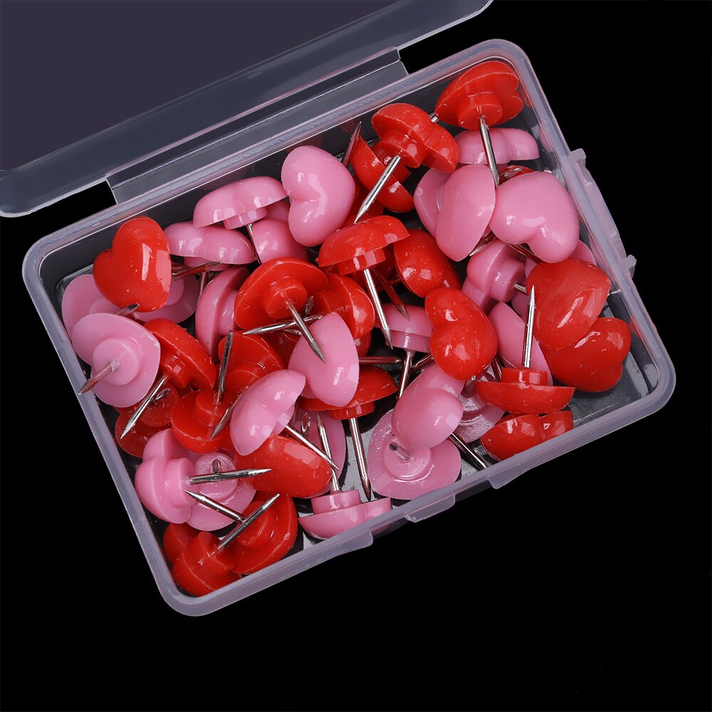 50 stks/doos Hartvorm Roze & Rode Punaises Pins voor Kurk Boord Kantoor Schoolbenodigdheden Foto 'S Kalender Accessoires