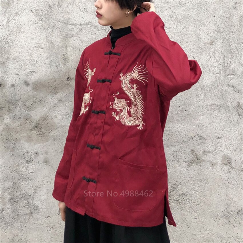 Ropa china con bordado de dragón tradicional para hombre, camisas Vintage,  ropa de Año , chaqueta Hanfu para – Grandado