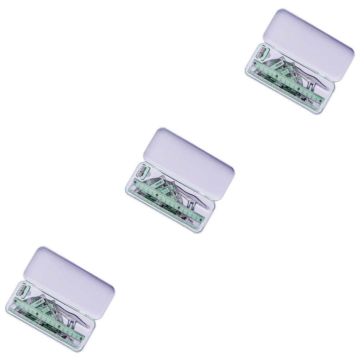 24 pcs Compasses Straight Ruler Triangle Ruler Pencil Eraser Kit Geometry Drawing Tool Set (Random Color)