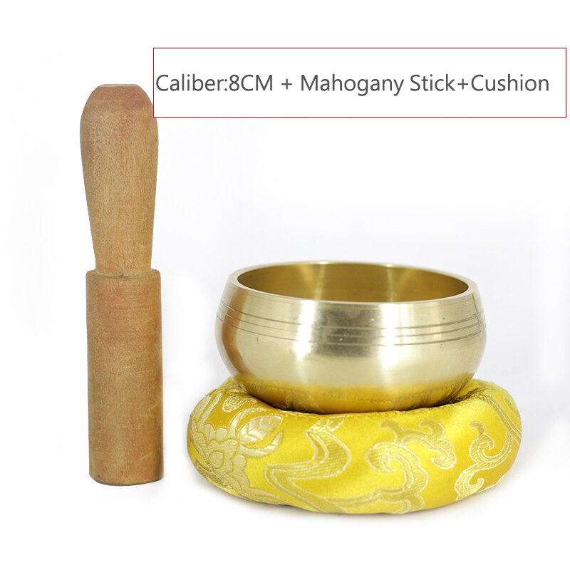 Tibet Singing Blows hecho a mano en Nepal Buddha Brahma rito con Mazo y cojín de seda terapia cobre Chime meditación sonido Yoga: 8.0CM with Cushion