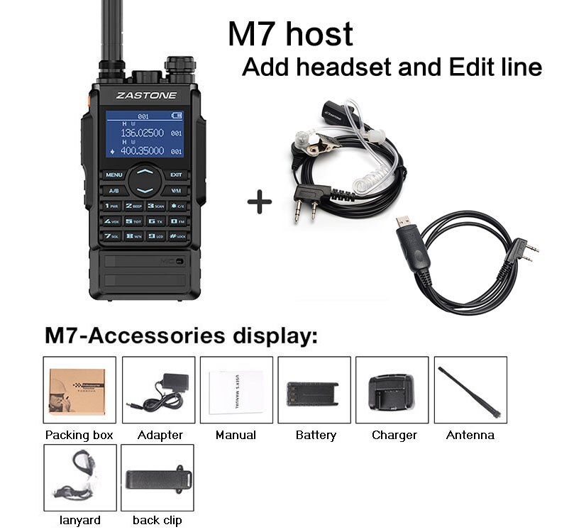 Zastone-walkie-talkie M7, Radio VHF UHF portátil de 5w, batería de 2600Mah, radio bidireccional, FM Ham, 136-174, 400-480Mhz: Headset Edit line