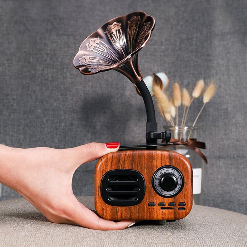 Portable Phonograph Bluetooth Wireless Speaker Better Bass Bluetooth Range Retro Wood Portable Mini Bluetooth Speaker