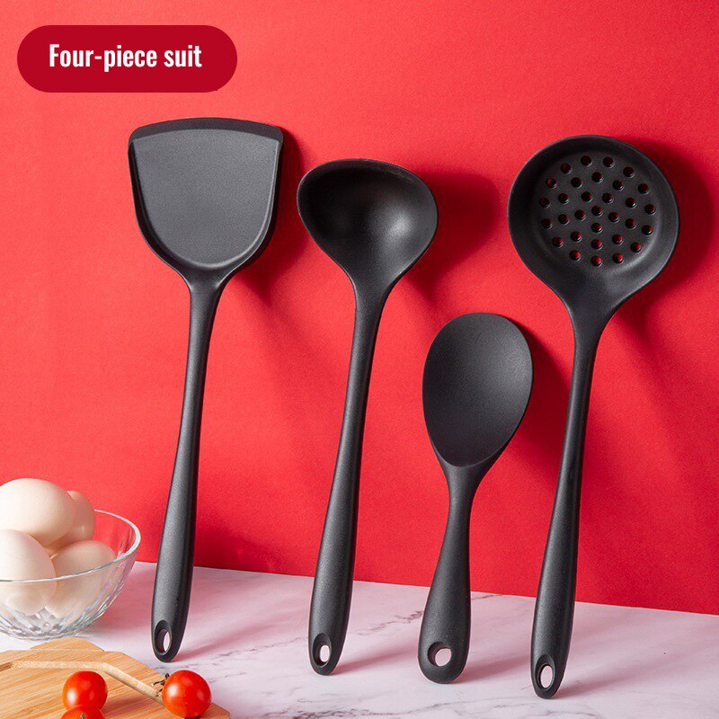 Black Silicone Kitchenware Set Utensils Cooking Tools Non-Stick Spatula Spoon Colander Baking Supplies Kinds Kitchen Tools: NJG009-B4pcs