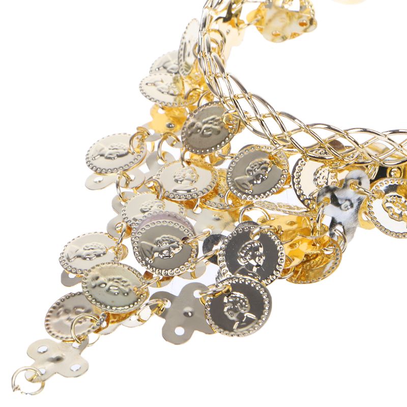 Lady Belly Dance Gold/Silver Coin Link Metalen Ring Om Pols Ketting