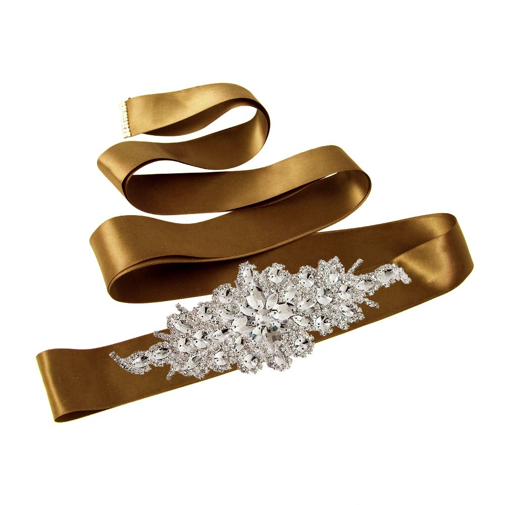 Trixy  s01 prachtige strass-steentjes riem bruidsriem diamanten trouwjurk riem kristallen bruidssjerp voor trouwjurk accessoires: Bruin