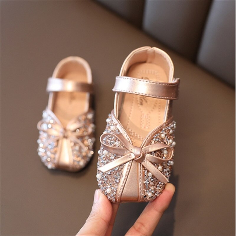 Jy Kinderen Meisjes Bling Schoenen Meisje Pu Prinses Strik Schoenen 21-25 Y-629 TX05: gold / 22