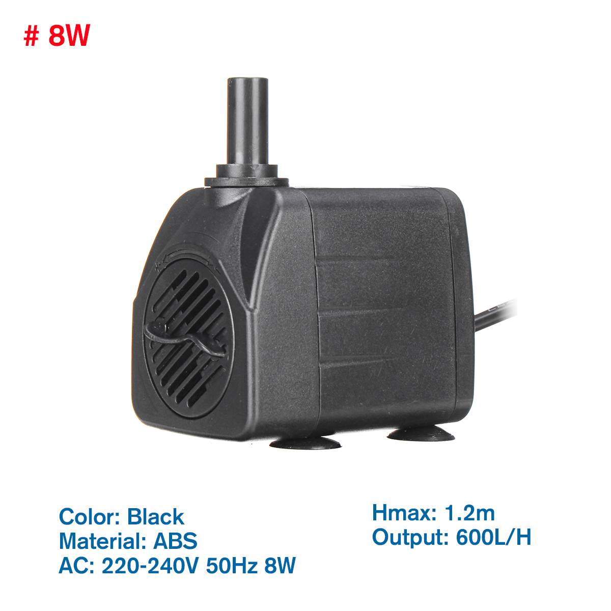 50Hz Adjustable Flow Water Pump Fish Tank Ultra Silent Submersible Fountain Pond Aquarium Water Pump 220-3000L/H: 8W