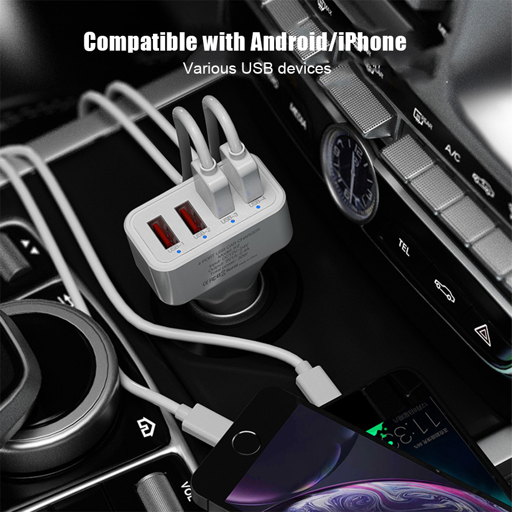 Multi-usb snellader met 4 poorten, autolader, usb-adapter voor mobiele telefoons, slimme universele oplader, draagbare oplader voor iphone en android