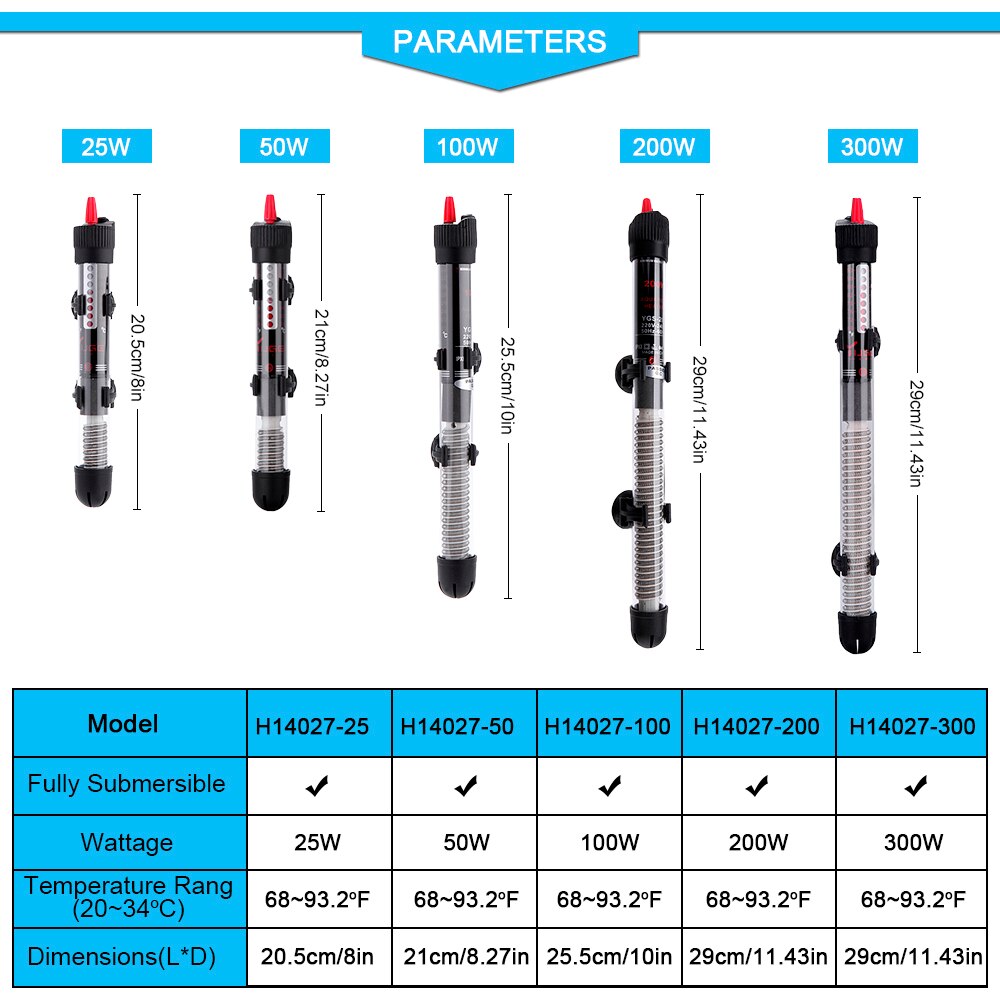 Varilla de calentador sumergible para acuario, accesorios de vidrio para tanque de peces, ajuste de temperatura de 220-240V