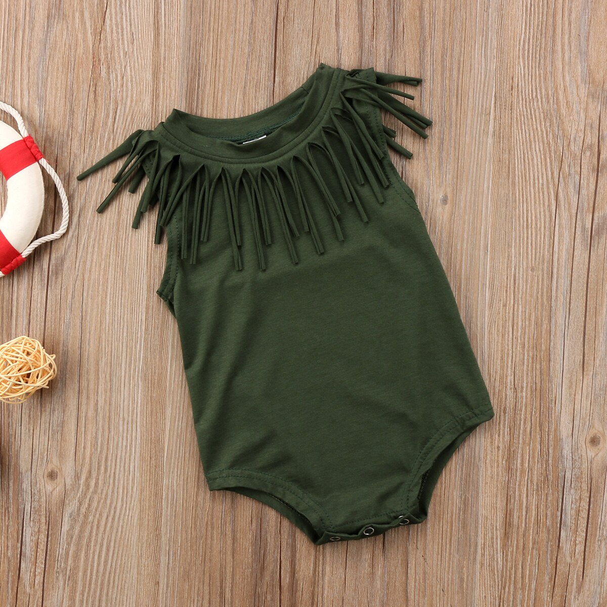 Baby Meisjes Jongen Leuke Mouwloze Peuter Zwart Groen Kwastje Kleding Jumpsuit Bodysuit Casual Novelty Zomer Outfits