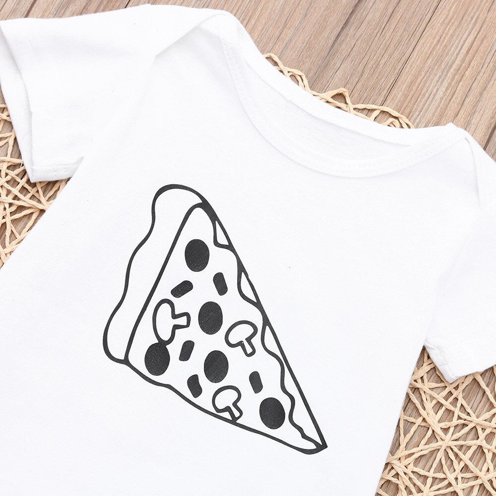 Zomer baby jongens meisjes korte mouwen cartoon pizza print bodysuits unisex casual effen kleur familie bodysuit