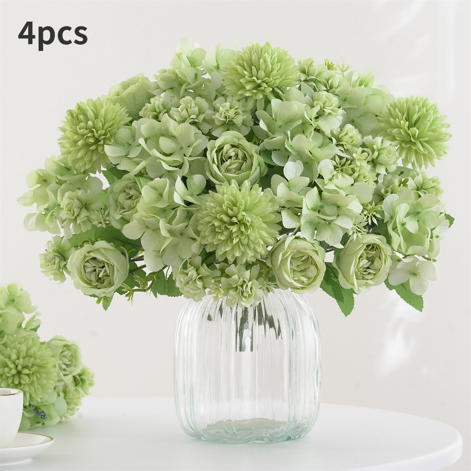 Ramo de flores artificiales realista de 1/4 Uds., ramos reutilizables de hortensias y crisantemos de peonía sintética con tallo, decoración para la habitación del hogar