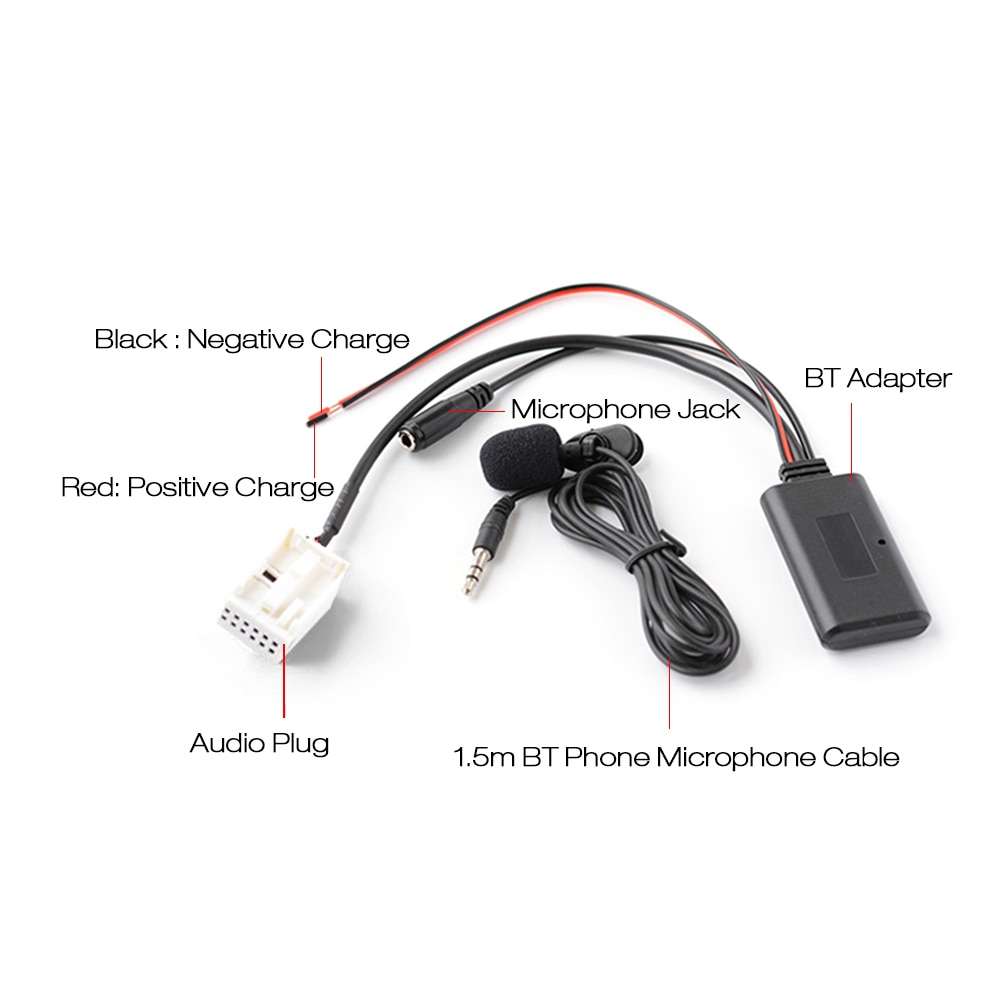 Bluetooth Car AUX Audio BT Adapter with Microphone 12pin Connector Wireless Phone Call Microphone Fit for Peugeot RD4 Radio