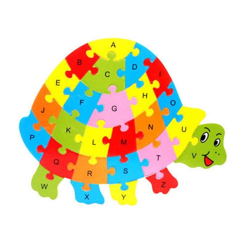 Wooden turtle fish crab animal shapes English ABC Alphabet Learning Puzzle Jigsaw Intelligence Game Toys Education Children Kids