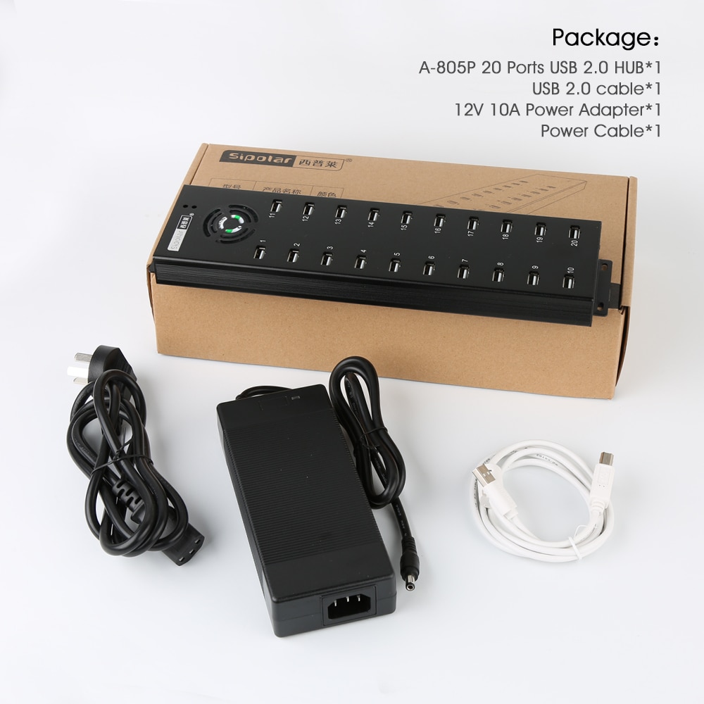 Sipolar 20 Port Industrial Usb Hub Splitter With 1A Each Port Charging and Sync USB 2.0 Hub For Miner Cellphone Tablets- Black