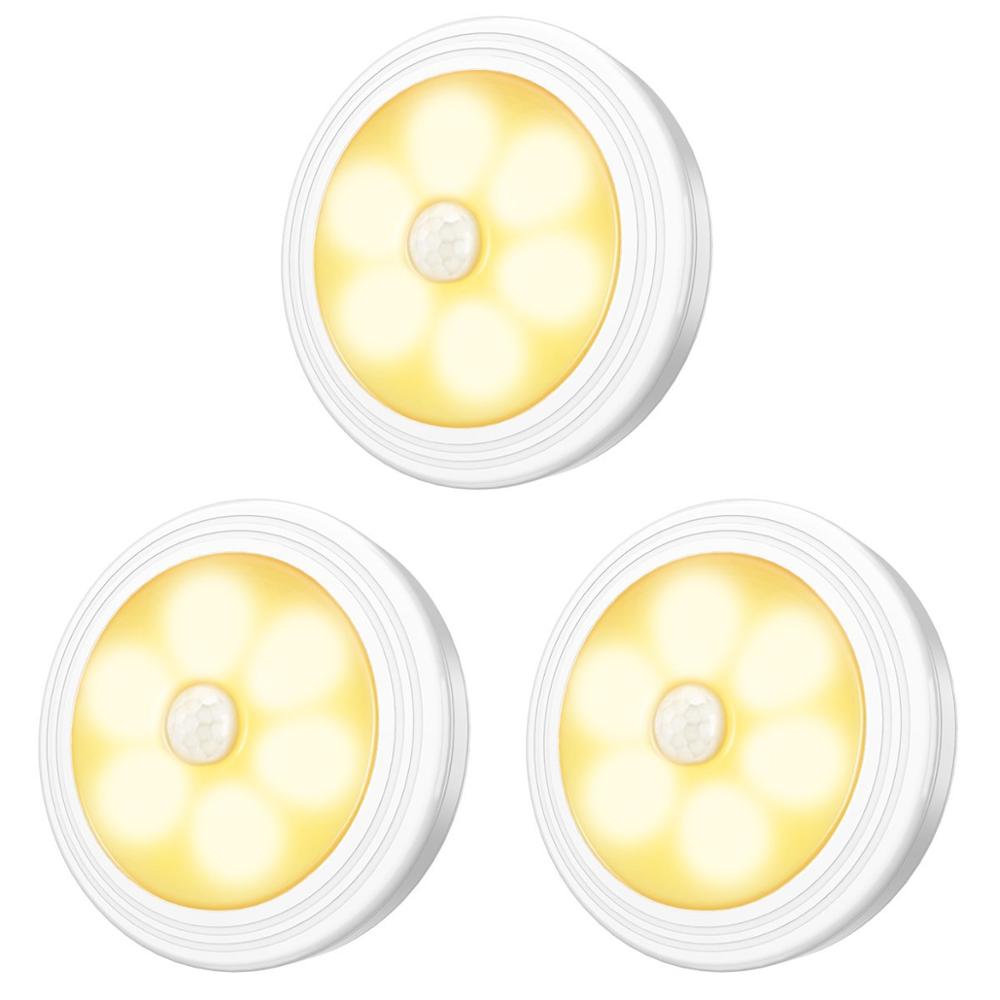 1Pcs 6LED PIR Body Motion Sensor Wall Light Led Night Light Battery for Closet, Stairs, Basement Hallway Wall Cabinet Luminarias