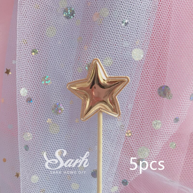 Moon Bow Tie Bear Cake Topper Pink White Crown Bear Decorations Happy Birthday Party for Wedding Baking Supplies Kid Love: 5pc stars set