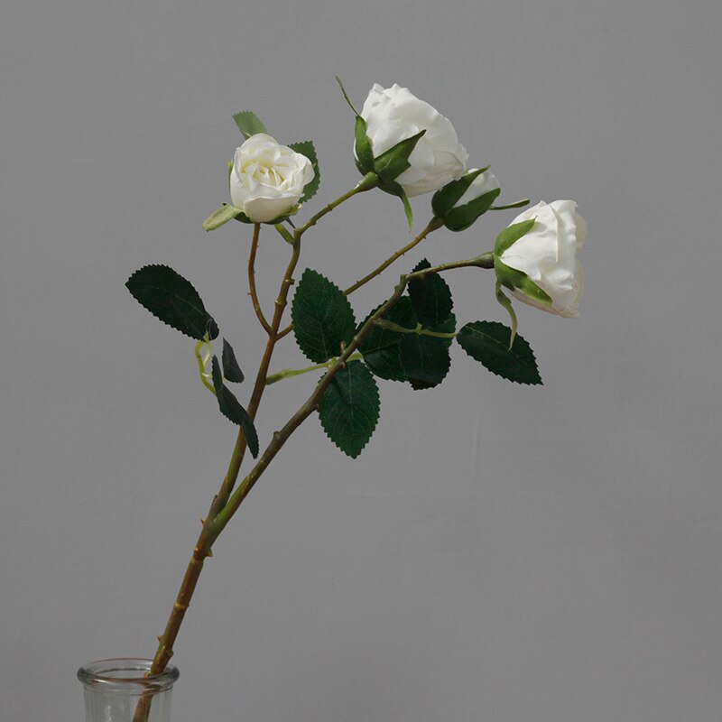 Kunstbloemen Zijde Mooie Rozen Realistische Flores Voor Partijen, Bruiloft, Bridal Holding, Vazen: WHITE