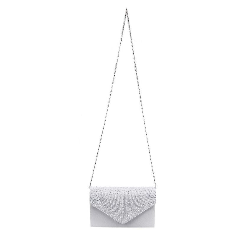 Womens Silk face Diamond Clutches Shoulder Bag Evening Bridal Prom Satchel Chain Handbag(white)