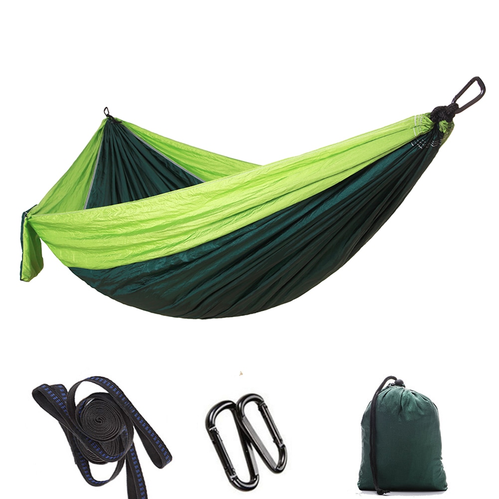 Hamaca portátil para exteriores, para viajes, supervivencia, caza, cama para dormir, hamaca para relajarse, 2 correas, 2 mosquetones