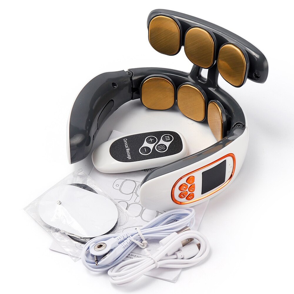 Elektrische 4D Clever Nacken Massagegerät 6 Kopf Puls Halswirbel Massagegerät Körper Entspannen Schmerzen Linderung die Gesundheit Pflege Massage Maschine Neue: Braun