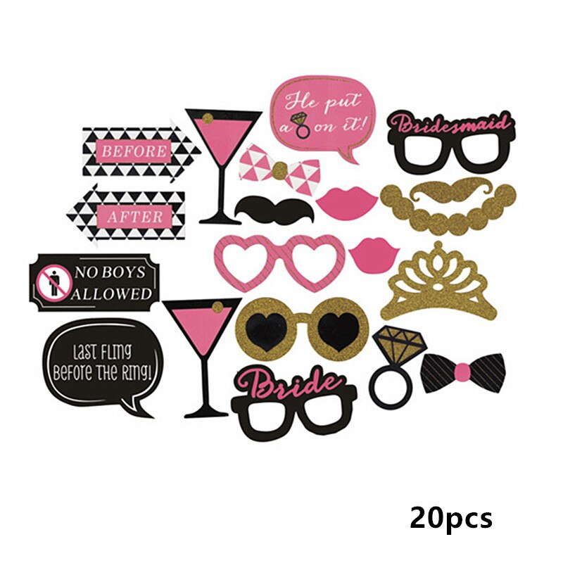 Team Bride PhotoBooth Props Bride To Be Mr Mrs Photo booth Props Just Married Bachelorette Party Decor Funny Glasses Mustache: 20pcs