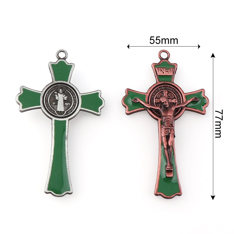 Kleurrijke Enamel Jesus Kruisbeeld Dubbele Gelijkspel Kruisen Charms INRI Benedictus Crucifix Hangers Voor Hangers Ketting