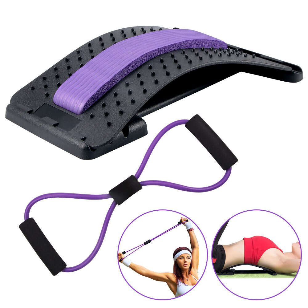 Fitness drarrep ryggsträckare set bröstexpander fitness puller pilates motståndsband med ländkotor massager: Plommon