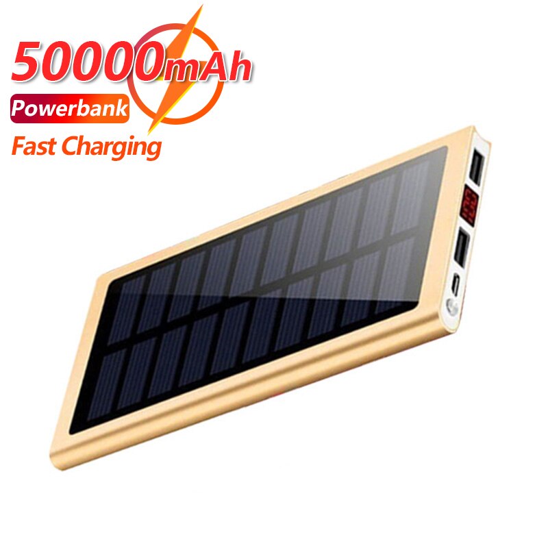 50000Mah Solar Snelle Oplader Voor Fietsen, Wandelen, Fietsen, Vissen, Mobiele Power, 2USB Digitale Display Outdoor Externe Batterij