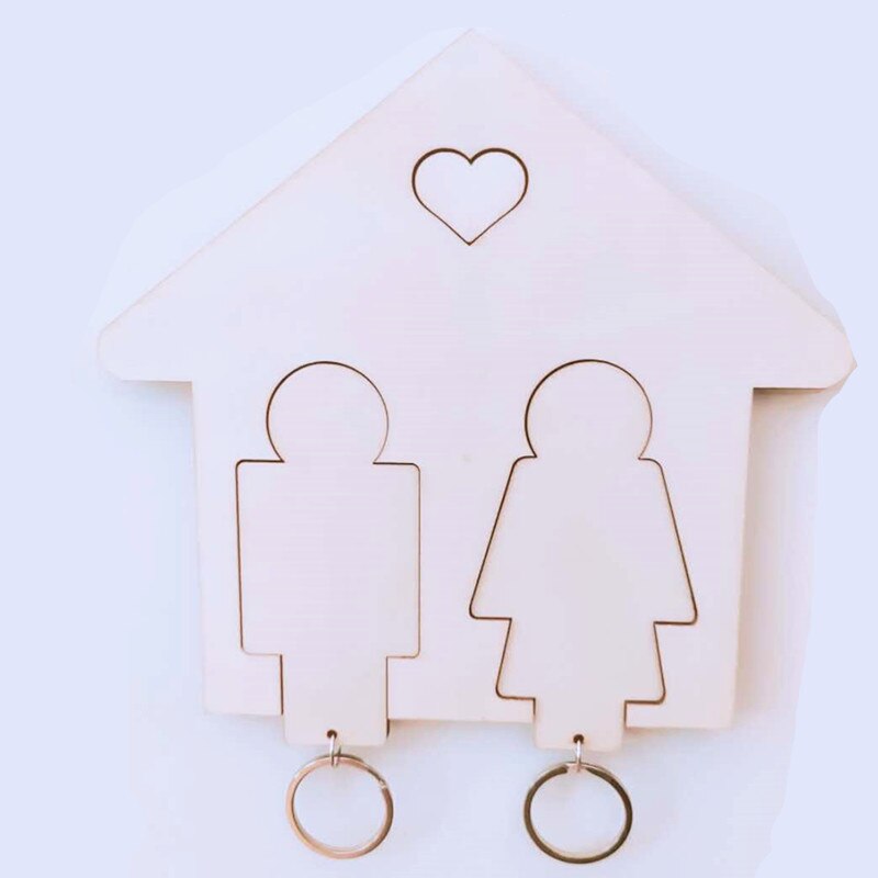 LM Solid Wooden Key Holder DIY Wall Hanging Wood House Shape Wall Hanging Car Keys Wall Decoration Valentine's Day: Default Title