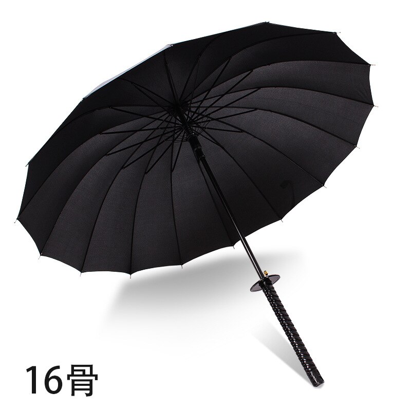 Japanse Samurai Zwaard Lange Handvat Paraplu Zonnebrandcrème Waterdichte Paraplu Semi-Automatische Paraplu 8-24K Sterke Winddicht Umbre: 16k black