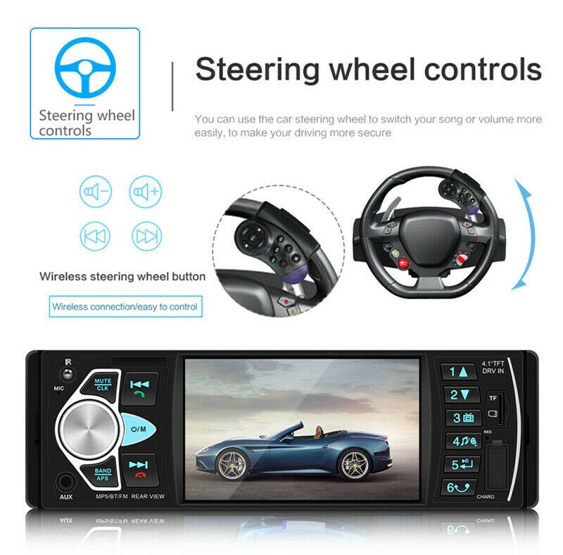 4.1'' Single 1DIN Car Stereo MP5 MP3 Player Bluetooth FM Radio USB AUX + Camera