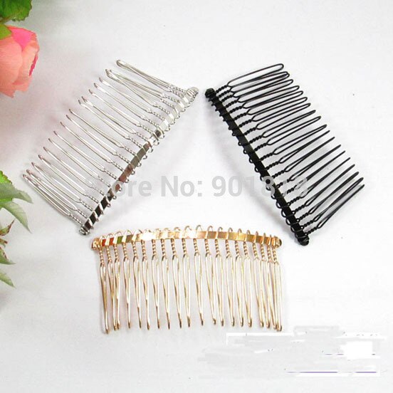 6 stks/partij 10 15 20 30 Tanden Zwart/Goud/Rhodium Kleur Metalen Kammen Bruiloft Bruid Clips Hoofddeksel haar Sticks Accessoires F1573