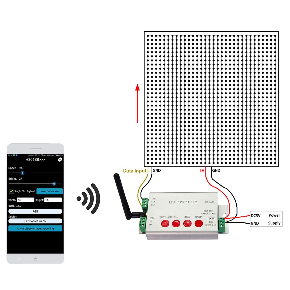 Dc5v 24v ledet digital wifi dmx 512 kontroller 2048 piksler rgb kontroller wifi programmerbar kontroller kontrollert av app  h806sb