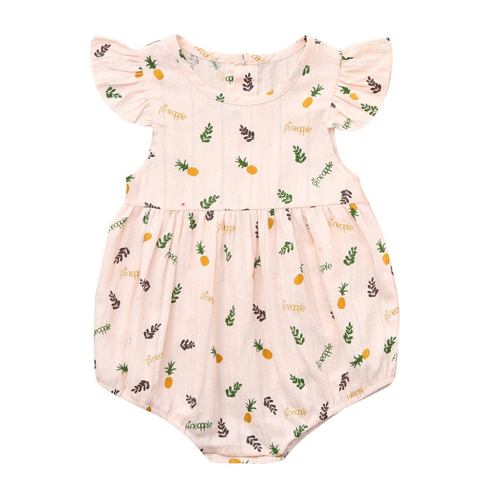 Mono sin mangas con cuello redondo y estampado de piña para bebé, de verano: Pink / 6-12M