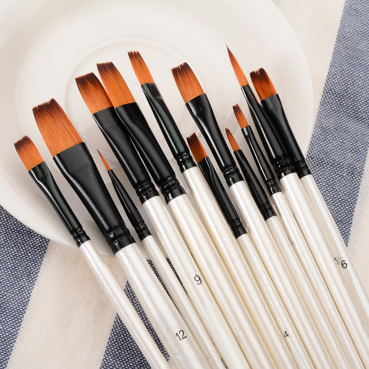 12Pcs Tip/Platte Penselen Penselen Set Kunstenaar Penselen Set Acryl Olie Aquarel Craft Art kit