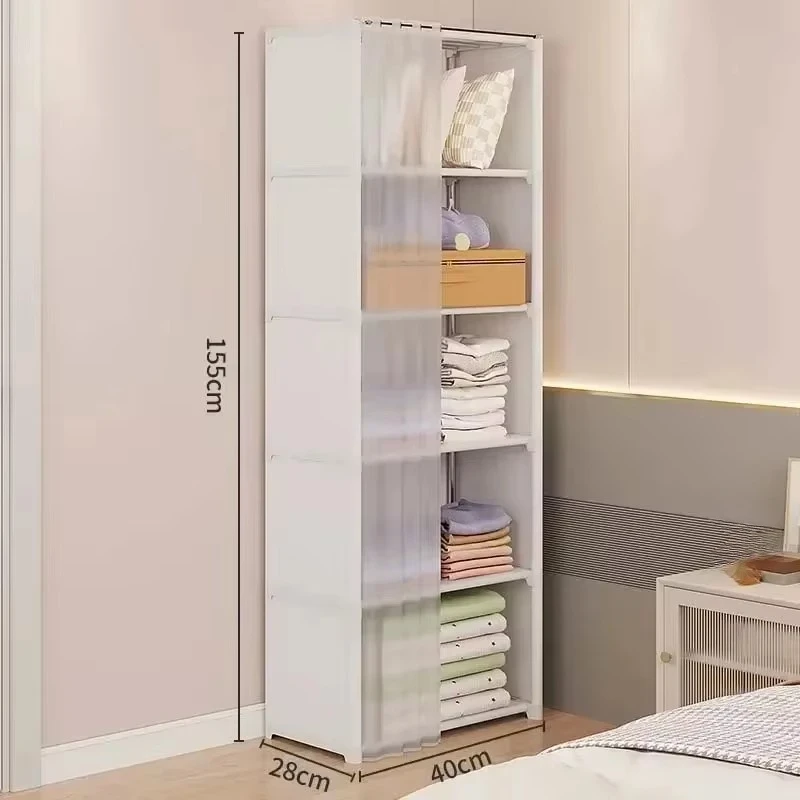Stofdichte kledingkast met gordijnen Meerlaags opbergrek Open opbergkast met hoge capaciteit Eenvoudige montage Slaapkamermeubilair: WHITE