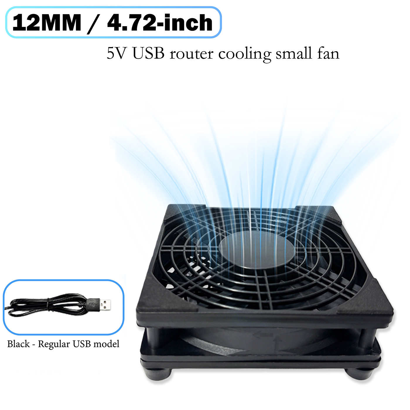 Ventilador de Resfriamento USB de 120mm 4.72 polegadas 5V, Mini Cooler Silencioso para Dispositivos Eletrônicos: Preto