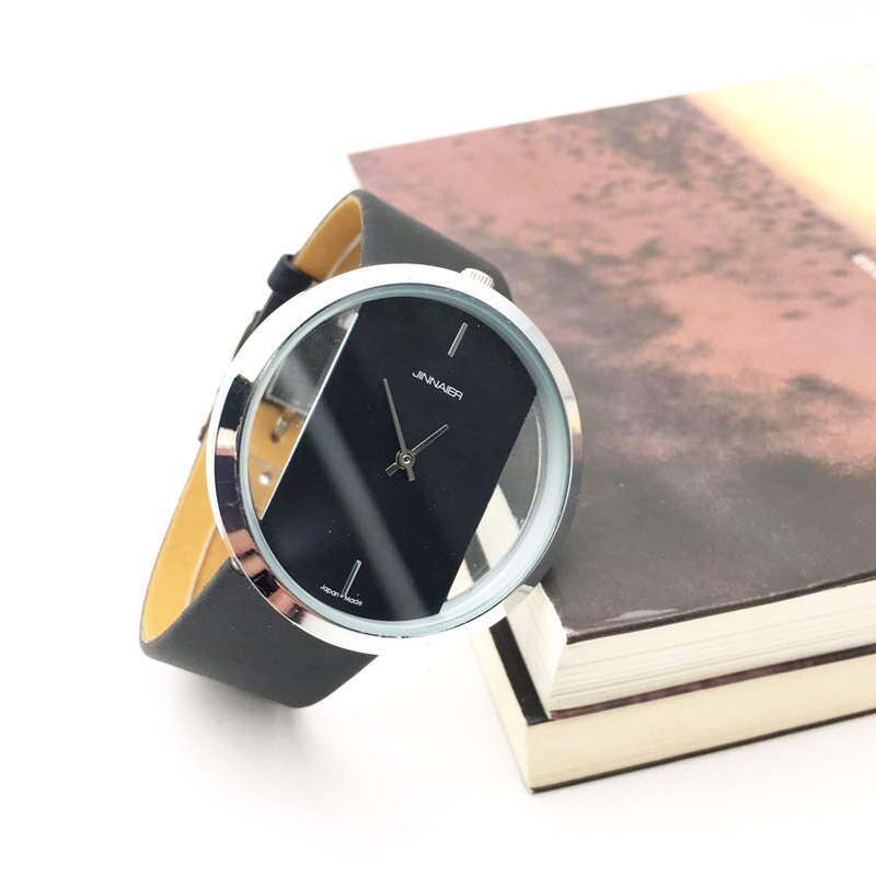 Ur kvinder luksus quartz simple armbåndsure til kvinder dame afslappet læderrem hult ur kvinde pige: Sort