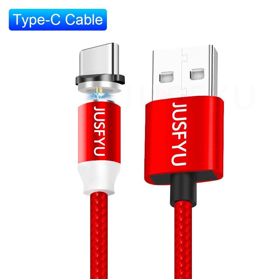 Cable de carga magnético para teléfono móvil, Micro USB tipo C, 360 LED, para iPhone X, XS, MAX, 8, 7, 6, Samsung S7, S8: 2m / red For Type C