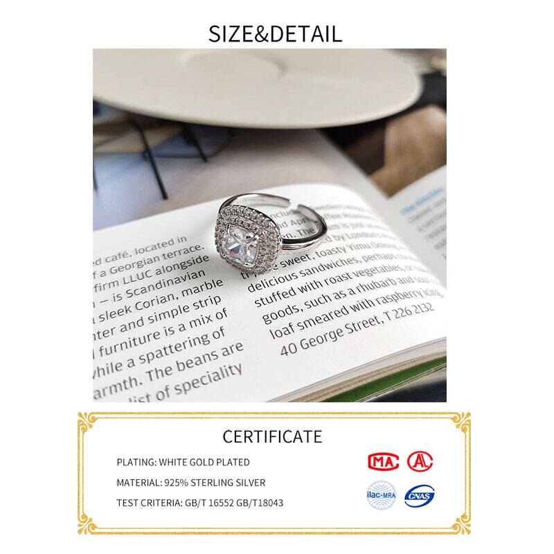 INZATT Echt 925 Sterling Silber Geometrische Platz Voller Zirkon Resizable Ring Für Frauen hochzeit Edlen Schmuck Zubehör