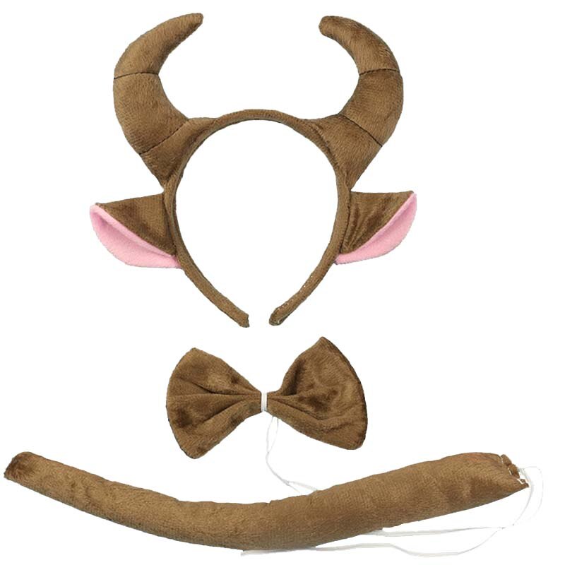 Party Junge Männer Braun Rinder Ziege Horn Ohr Stirnband Krawatte Schwanz Für Mädchen Tier Haar Bands Plüsch Geburtstag Halloween Kostüm Cosplay