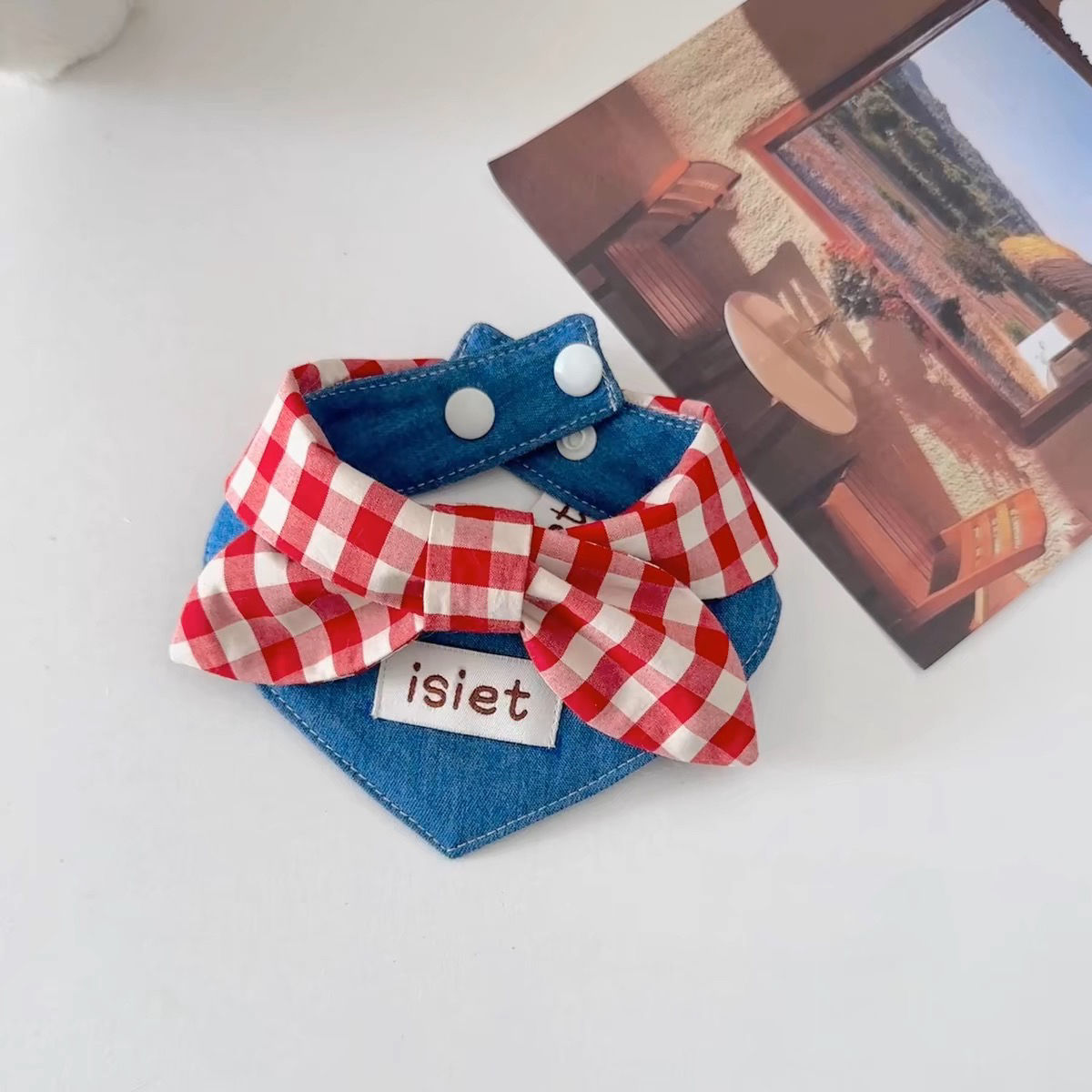Denim dreieckigen Bindemittel Hunde kleidung verrotten karierten Bogen kleine Hunde Kleidung Katze retro Halsband Yorkshire Haustier Artikel Zubehör