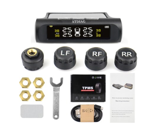 Overvågningssystem til motorcykeldæktryk med 2 eksterne sensorer motor tpms realtid stemmealarm dæk sikkerhed usb opladning: Bil ekstern