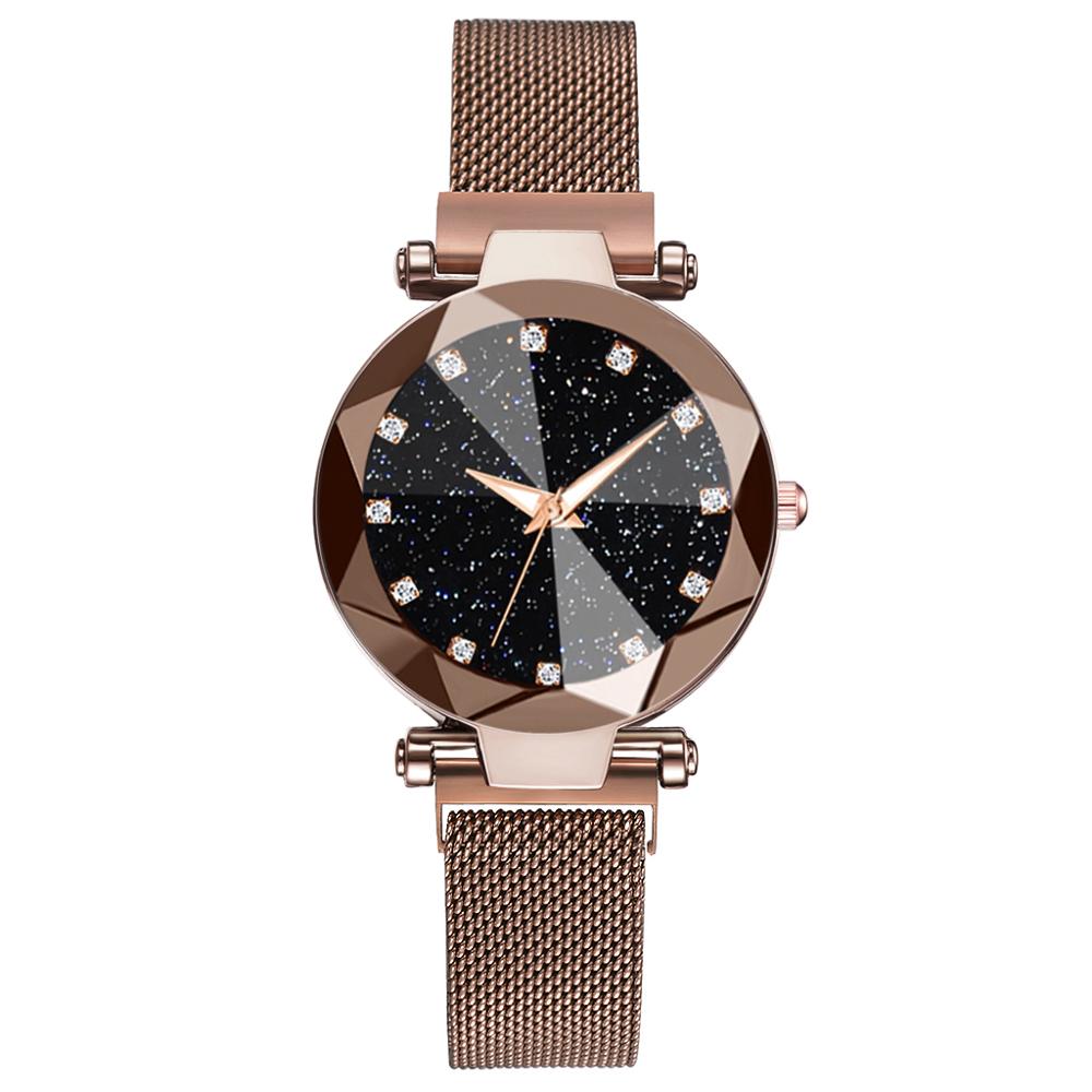 Ladies Magnetic Starry Sky Clock Luxury Women Watches Diamond Female Quartz Wristwatches Relogio Feminino Zegarek Damski: Brown