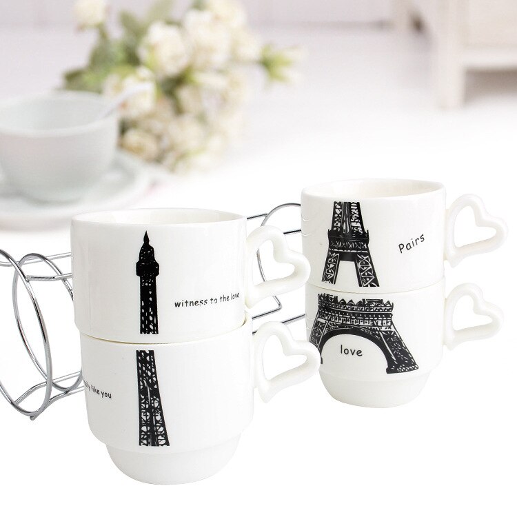 Juego de tazas de superposición de la Torre Eiffel de París, 4 en 1, taza para té y café