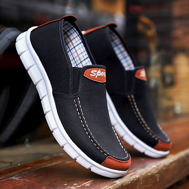 Heren canvas schoenen comfortabele canvas schoenen heren casual schoenen heren platte loafers schoenen heren zwart