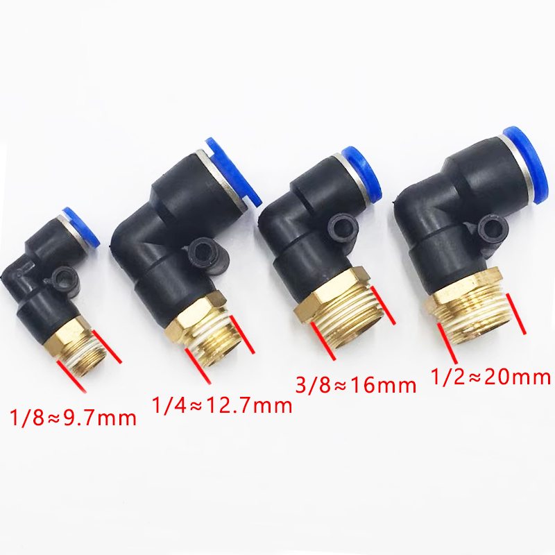 20/50/100PCS Pneumatic Air Connector PL 4 6 8 10 12mm Thread 1/8 1/4" 3/8" 1/2" Trachea Elbow Air Fittings Hose Quick Connecto